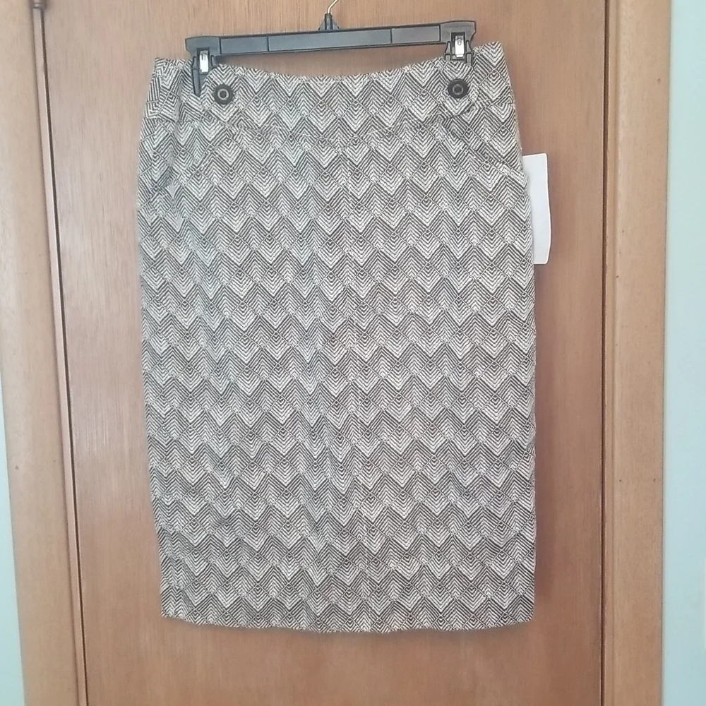Tory Burch Cream & Brown Diamond Pattern Pencil Skirt sz 6